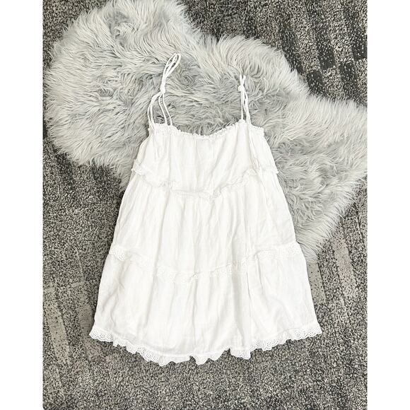 Rails Caralyn White Linen Short Eyelet Layered Ruffle Tie Dress Small‎ - Picture 2 of 3